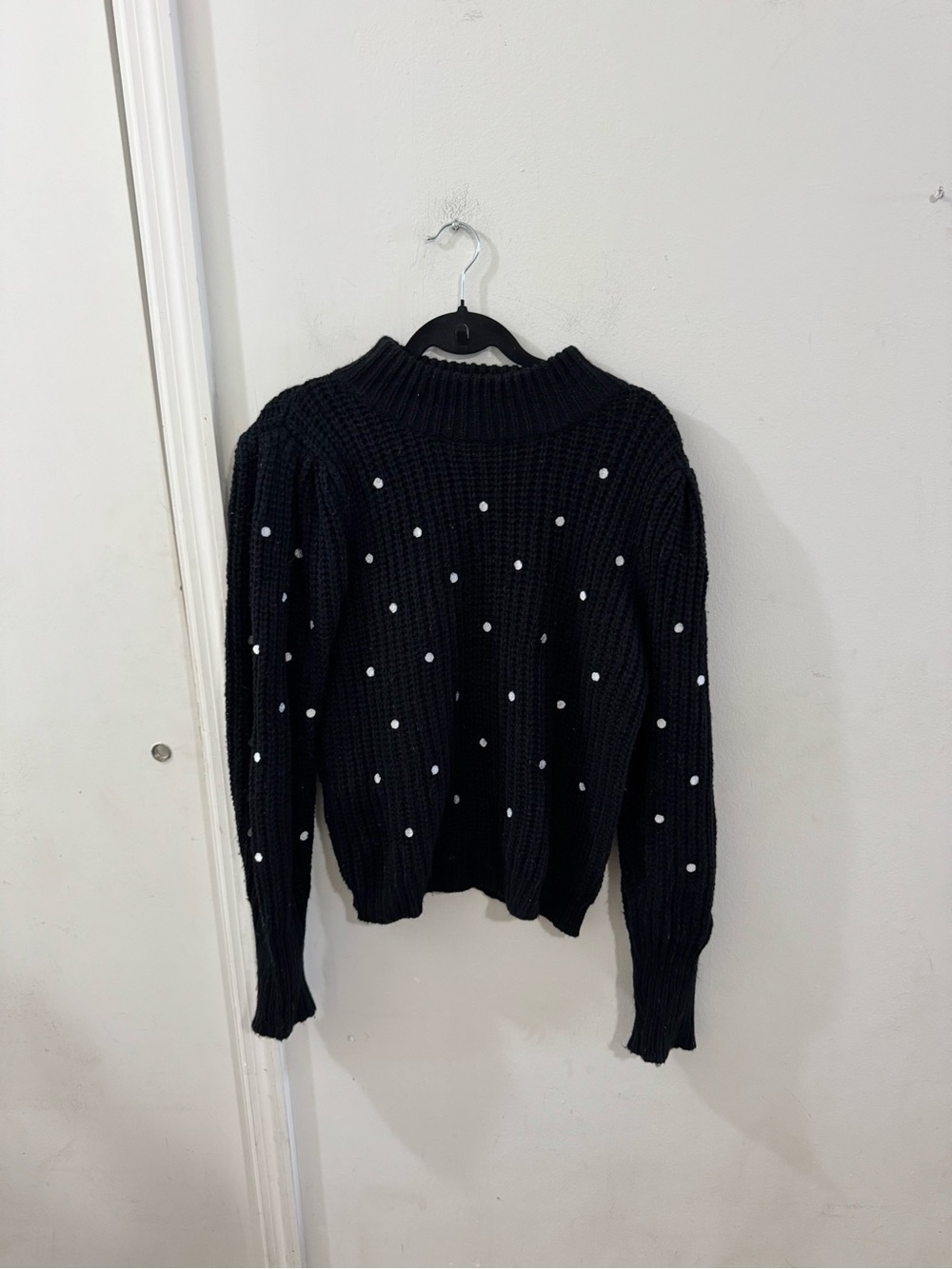 English Factory Black & White Polka Dot Ribbed Turtleneck Sweater, size XS
